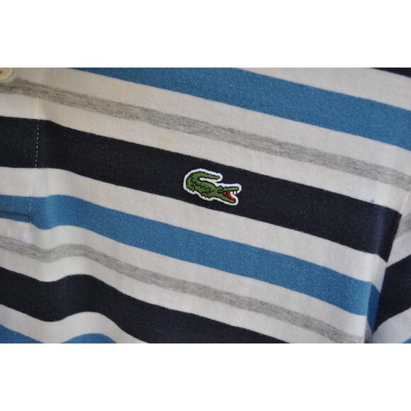 Lacoste Men's Striped Polo Shirt Blue White Gray – Size 3 (Medium) - Picture 2 of 5